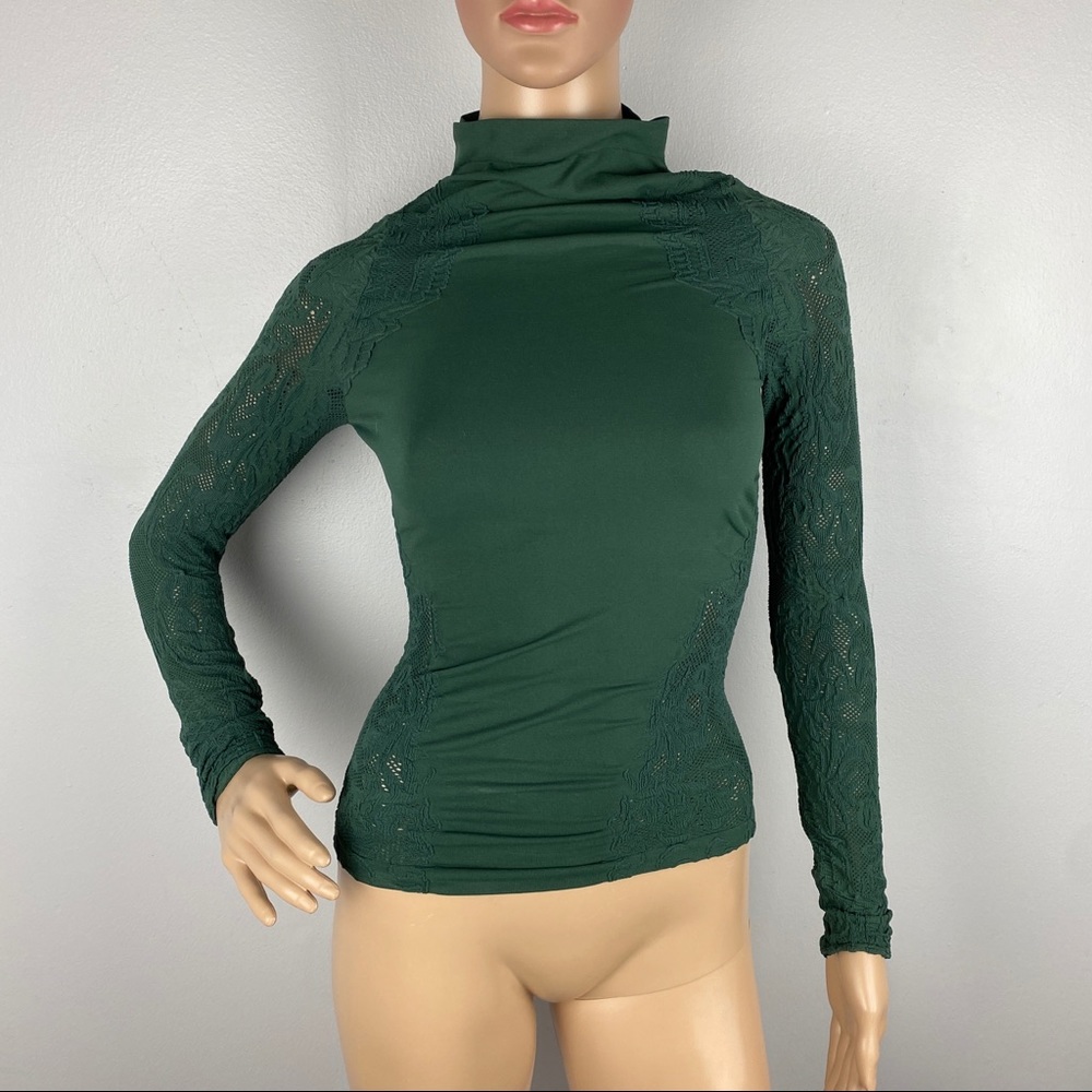 NEW FREE PEOPLE GREEN LONG SLEEVE MESH TOP - Picture 2 of 8